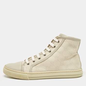 Pre Owned Gucci Grey GG Canvas and Leather High Top Sneakers Size 37