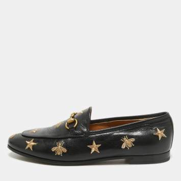Pre Owned Gucci Black Leather Jordaan Loafers Size 37.5
