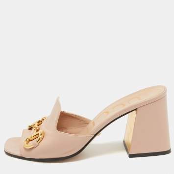 Pre Owned Gucci Pink Leather Block Heel Slide Sandals Size 39