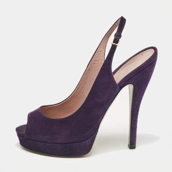 Pre Owned Gucci Purple Suede Ankle Strap Sandals Size 38.5