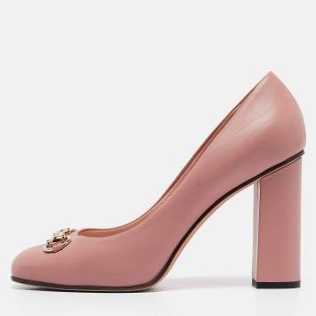 Pre Owned Gucci Pink Leather Horsebit Pumps Size 39.5