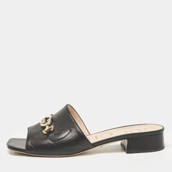 Pre Owned Gucci Black Leather Zumi Slide Sandals Size 39