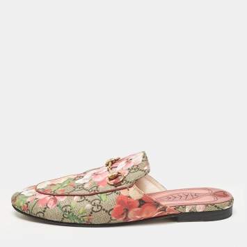 Pre Owned Gucci Multicolor Canvas Princetown Mules Size 36.5