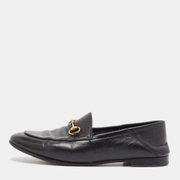 Pre Owned Gucci Black Leather Jordaan Loafers Size 38.5