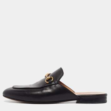 Pre Owned Gucci Black Leather Princetown Flat Mules Size 36