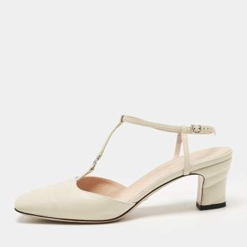Pre Owned Gucci Cream Leather GG Marmont Pumps Size 37.5