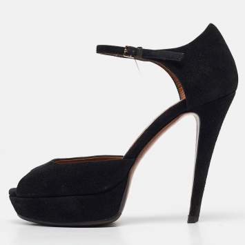 Pre Owned Gucci Black Suede Ankle Strap Sandals Size 35