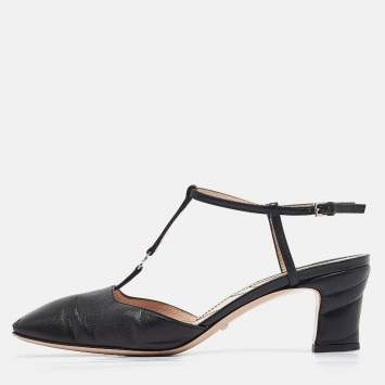 Pre Owned Gucci Black Leather GG Marmont Pumps Size 37.5