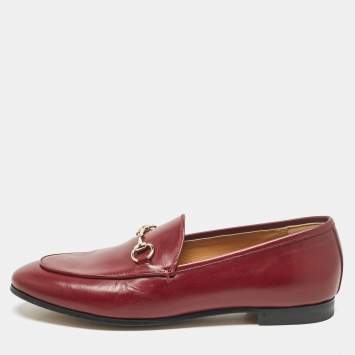Pre Owned Gucci Burgundy Leather Jordaan Loafers Size 39.5