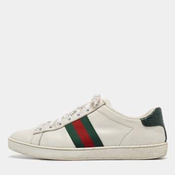 Pre Owned Gucci White Leather Ace Lace Up Sneakers Size 37.5