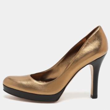 Pre Owned Gucci Gold Leather Pumps Size 37.5