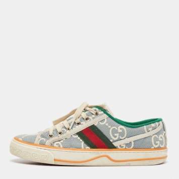 Pre Owned Gucci Blue/White GG Canvas Tennis 1977 Sneakers Size 38
