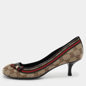 Pre Owned Gucci Beige/Brown GG Canvas Mayfair Pumps Size 37
