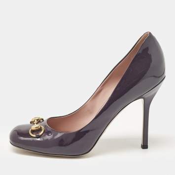 Pre Owned Gucci Purple Patent Leather Jolene Horsebit Pumps 41