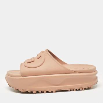 Pre Owned Gucci Beige GG Rubber Slide Sandals Size 38