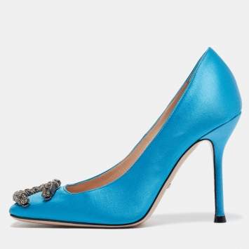 Pre Owned Gucci Blue Satin Dionysus Pumps Size 35.5