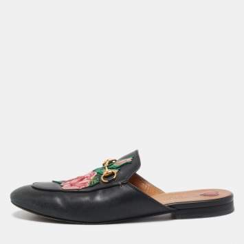 Pre Owned Gucci Black Leather Princetown Mules Size 40
