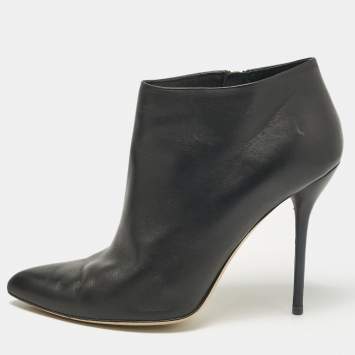 Pre Owned Gucci Black Leather Pointed Toe Ankle Booties Size 40