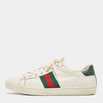 Pre Owned Gucci White Crocodile and Leather Ace Lace Up Sneakers Size 38