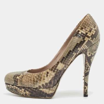 Gucci Brown Python Leather Platform Pumps Size 39
