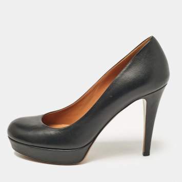 Pre Owned Gucci Black Leather Round Toe Platform Pumps Size 36