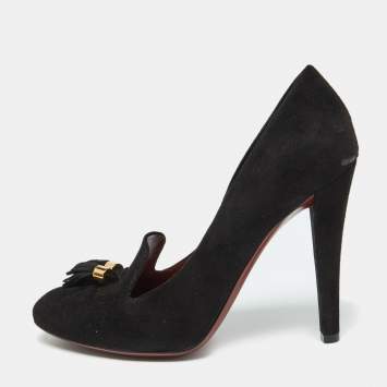 Pre Owned Gucci Black Suede Mischa Tassel Moccasin Pumps Size 39