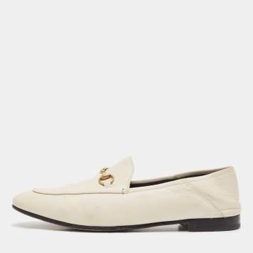 Pre Owned Gucci Cream Leather Jordaan Loafers Size 41.5