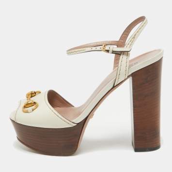 Pre Owned Gucci Cream Leather Lifford Ankle Strap Sandals Size 37.5