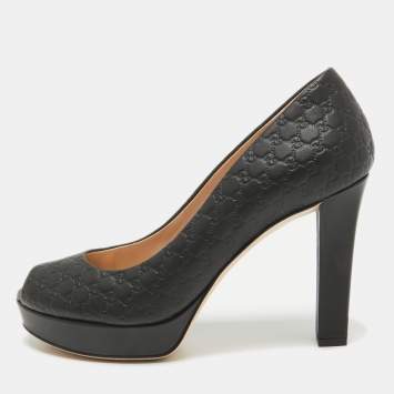مملوكة مسبقًا Gucci Black GG Leather Platform Peep Toe Pumps Size 37