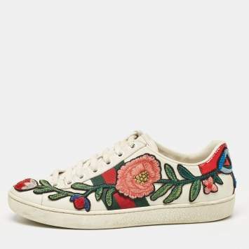 Pre Owned Gucci White Leather Ace Lace Up Sneakers Size 35