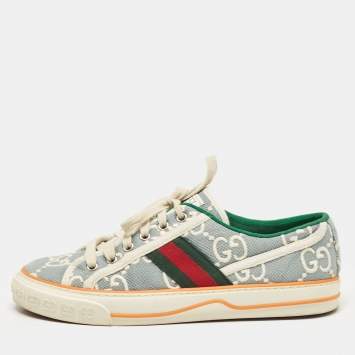 Pre Owned Gucci Blue/White Denim Tennis 1977 Lace Up Sneakers Size 39