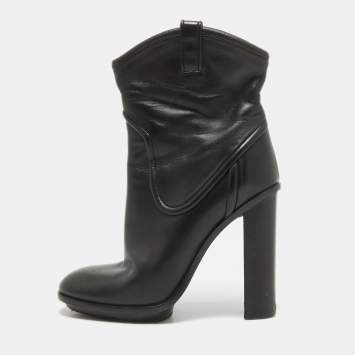 Pre Owned Gucci Black Leather Ankle Boots Size 38