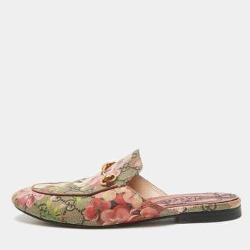 Pre Owned Gucci Multicolor Canvas Princetown Mules Size 38.5