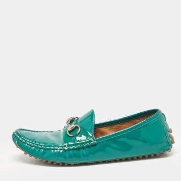 Pre Owned Gucci Green Patent Leather Slip On Loafers Size 38