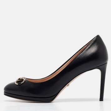 Pre Owned Gucci Black Leather Jolene Pumps Size 37.5