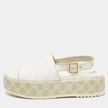 Pre Owned Gucci White/Beige GG Supreme Canvas Platform Sandals Size 39