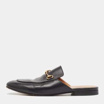 Pre Owned Gucci Black Leather Princetown Flat Mules Size 39
