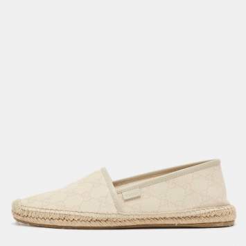 Pre Owned Gucci Cream Canvas GG Espadrille Flats 40.5