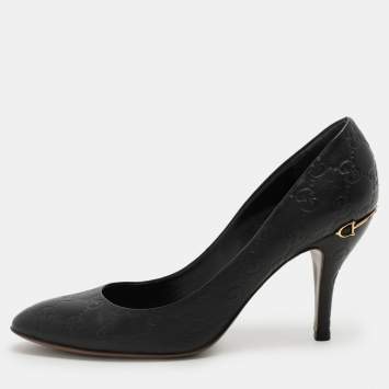 Pre Owned Gucci Black Guccissima Leather Horsebit Pumps Size 39.5