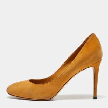 Pre Owned Gucci Mustard Yellow Suede Round Toe Pumps Size 39