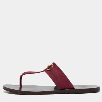 Pre Owned Gucci Pink Suede Horsebit Thong Flats Size 37
