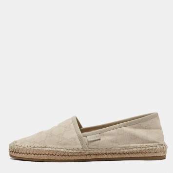 Pre Owned Gucci Grey/White GG Canvas Espadrille Flats Size 38.5