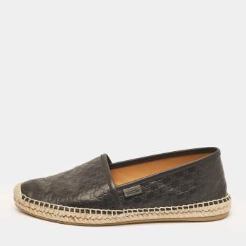 Pre Owned Gucci Black Microguccissima Leather Espadrille Flats Size 38.5
