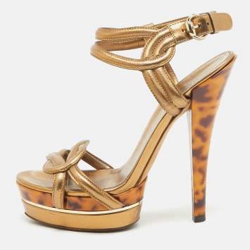 Pre Owned Gucci Metallic Leather Orchid Twist Sandals Size 36
