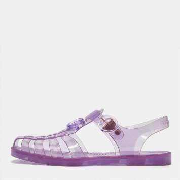 Pre Owned Gucci Purple Jelly GG Logo Embossed Fisherman Flat Sandals Size 39