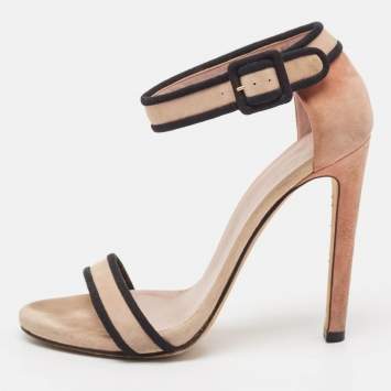 Pre Owned Gucci Beige/Black Suede Ankle Strap Sandals Size 38