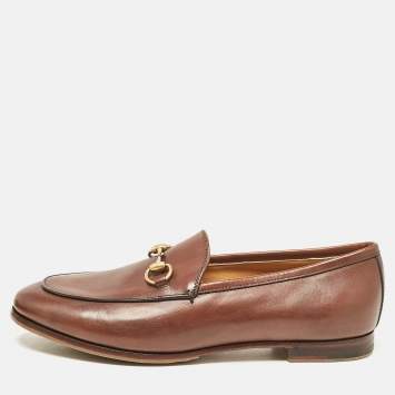 Pre Owned Gucci Brown Leather Horsebit Loafers Size 36.5
