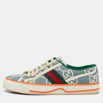 Pre Owned Gucci Light Blue/White GG Canvas Tennis 1977 Sneakers Size 38