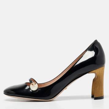 Pre Owned Gucci Black Patent Leather Arille Pearl Pumps Size 39