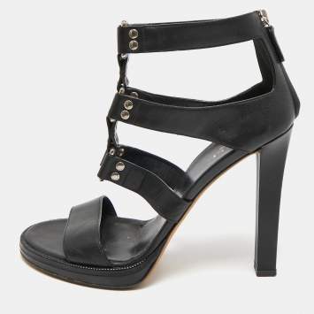 Gucci Black Leather Studded Gladiator Sandals Size 39